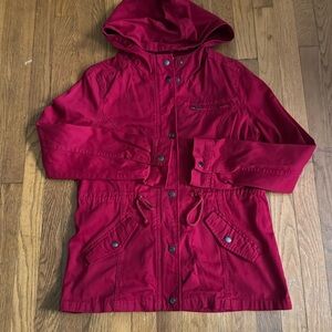 🍒Forever 21 deep red hooded utility jacket. Size L.
